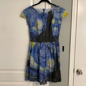Starry night short sleeve dress with zip down back size M